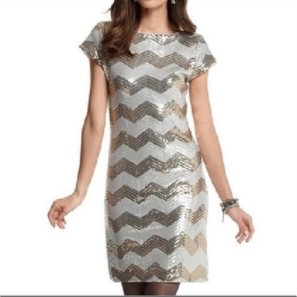 White House Black Market Sequin Zig Zag Dress - Picture 1 of 6